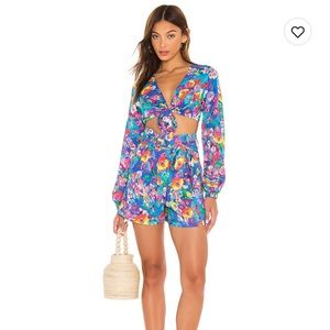 Luli Fama water blossom tie front crop top and tie waist shorts